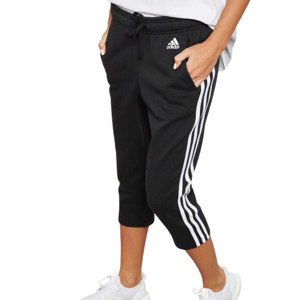 ADIDAS 3 Stripe 3 Quarter Women's Black White Track Running Pants Womens Medium